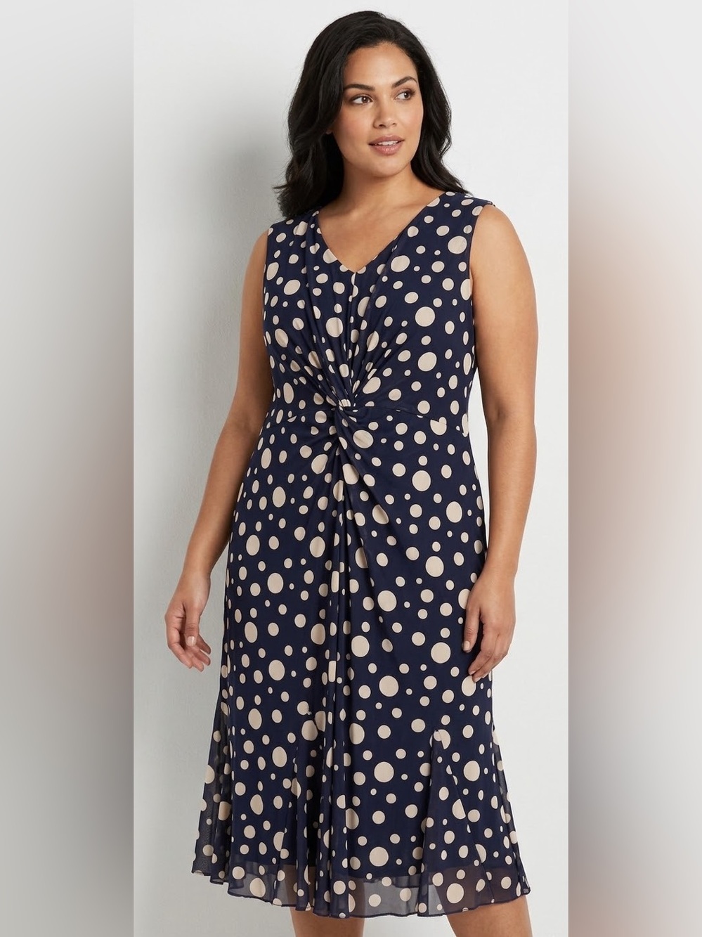 Isaac Mizrahi Live! Classic Polka Dot Twist-Front Sleeveless Midi Dress Size XL